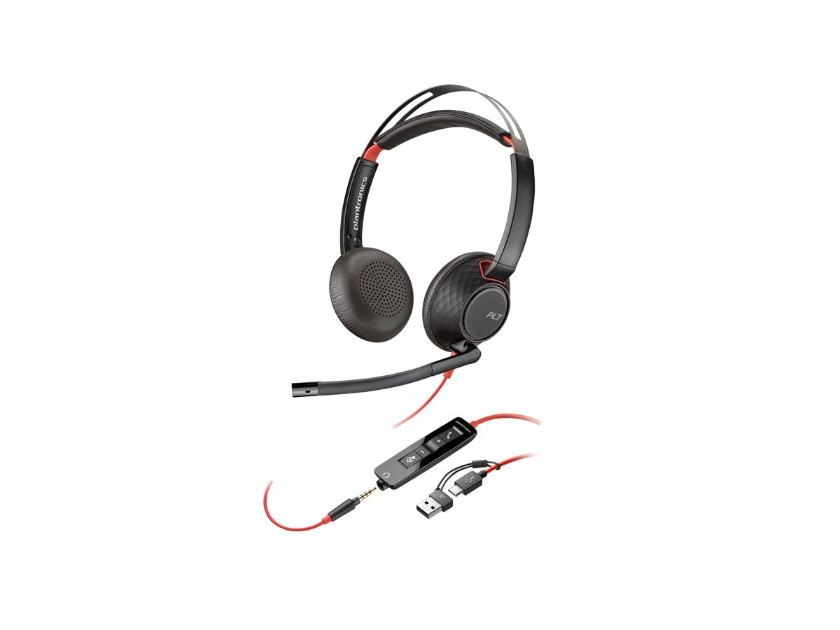 Poly Blackwire 5220 Stereo USB-C Headset +3.5mm Plug +USB-C/A Adapter