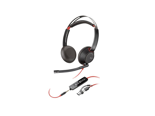 Poly Blackwire 5220 Stereo USB-C Headset +3.5mm Plug +USB-C/A Adapter