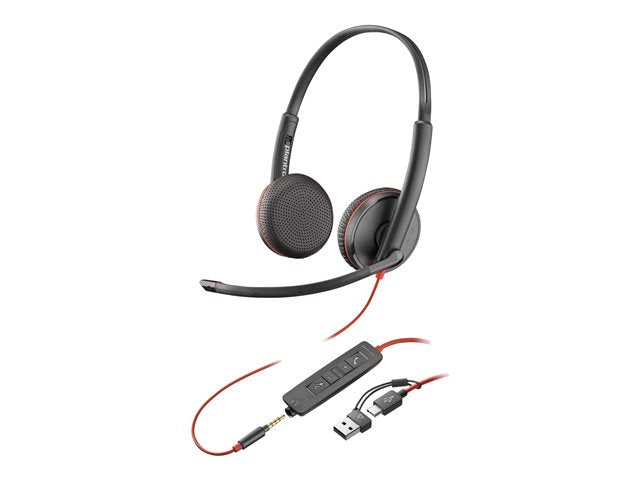 Poly Blackwire 3225 Stereo USB-C Headset +3.5mm Plug +USB-C/A Adapter