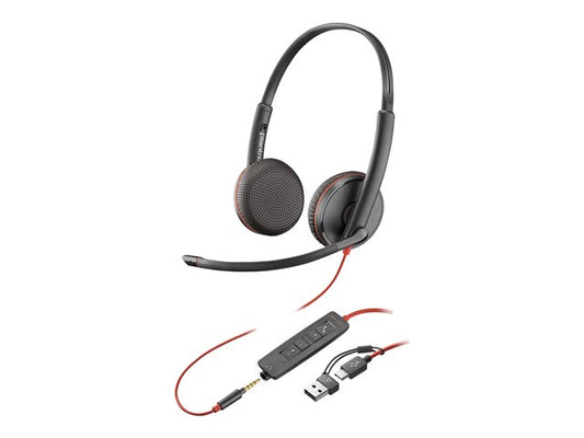 Poly Blackwire 3225 Stereo USB-C Headset +3.5mm Plug +USB-C/A Adapter