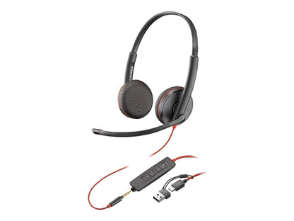 Poly Blackwire 3225 Stereo USB-C Headset +3.5mm Plug +USB-C/A Adapter (Bulk)
