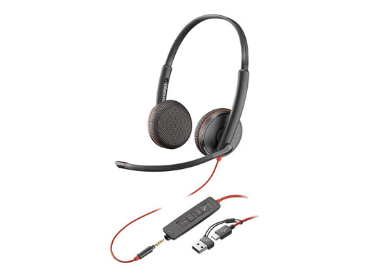 Poly Blackwire 3225 Stereo USB-C Headset +3.5mm Plug +USB-C/A Adapter (Bulk)