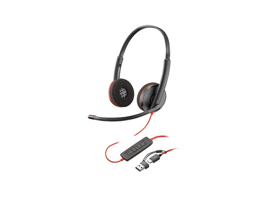 Poly Blackwire 3220 Stereo USB-C Headset +USB-C/A Adapter